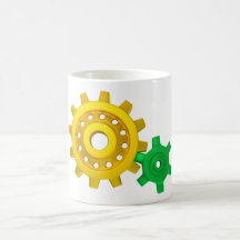 Gold and green gears coffee mugs
