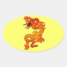 Gold and Orange Dragon for Chinese New Year Oval Stickers