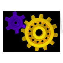 Gold and purple gears greeting card