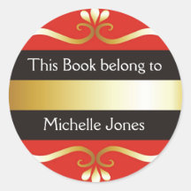 Gold And Red This Book Belongs To Bookplates Round Stickers