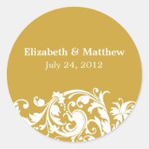 Gold and White Flourish Swirl Wedding Favour Label Stickers