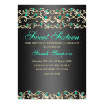 Gold & Aqua Jewel Swirl Sweet 16 Birthday Invite