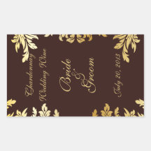 Gold Art Nouveau Wedding Wine Label Sticker