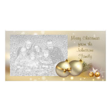 Gold Balls, Bells and Stars Custom Photo Card