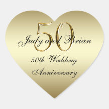 Gold Black 50th Wedding Anniversary Heart Sticker