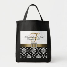 Gold Black Damask Personalised Wedding Tote Tote Bag
