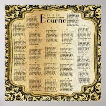 Gold & Black Damask Wedding Seating Chart Posters