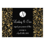 Gold Black Floral wedding invitation monogram