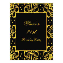 Gold Black Hot Glamour 21st Birthday Party Personalized Invitations