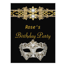 Gold Black Hot Glamour Birthday Party Masquerade Custom Invites