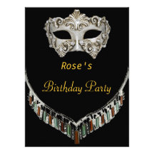 Gold Black Hot Glamour Birthday Party Masquerade Custom Invitations
