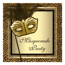 Gold Black Leopard Masquerade Party Personalized Invitations