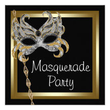 Gold Black Mask Masquerade Party Invitations