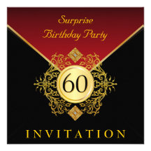 Gold Black Royal Red 60th Birthday Surprise Party Personalised Announcements