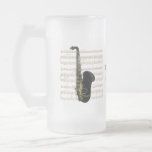Gold Black Saxophone on Gold Sheet Music Glass Mug