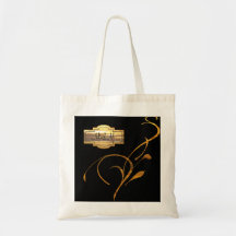 Gold Black Scroll Monogram Wedding Party Bag/Tote