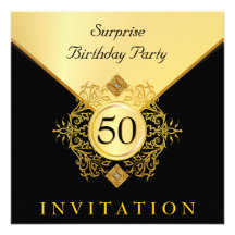 Gold Black Surprise Birthday Party Invitations