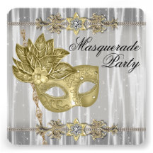Gold Black White Masquerade Party Personalised Invites