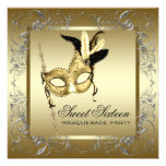 Gold Black White Sweet Sixteen Masquerade Party Personalised Announcements