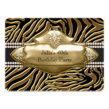 Gold Black Zebra Womans 40th Birthday Party Personalized Invites