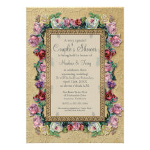 Gold Brocade Floral Formal Elegant Bridal Shower Personalized Invites