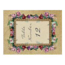 Gold Brocade Floral Formal Elegant Table Numbers Post Cards