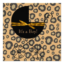 Gold Brown Carriage Leopard Baby Shower Custom Invite