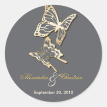 Gold Butterfly Save The Date Wedding Announcement Stickers