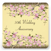 Gold Cherry Blossom 50th Anniversary Party Custom Invitation