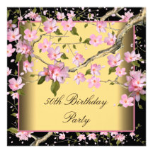 Gold Cherry Blossom Womans 50th Birthday Party Personalised Invitation