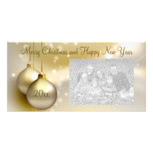 Gold Christmas Balls on Gold Personalised Photo Card