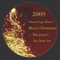 Gold Christmas Tree on Red Background Wine Label stickers