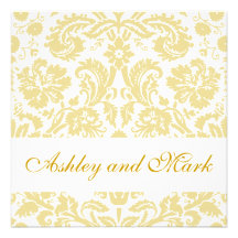 Gold Cream Floral Damask Wedding Invitation