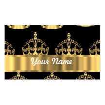 Gold crown pattern on black business card templates