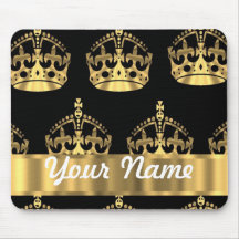Gold crown pattern on black mouse pad