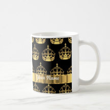 Gold crown pattern on black mugs