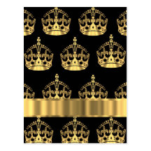 Gold crown pattern on black postcard