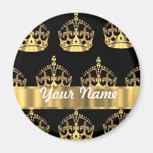 Gold crown pattern on black refrigerator magnet