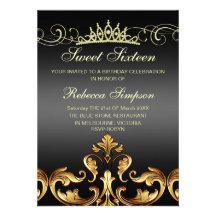 Gold Damask & Tiara Birthday Invitation
