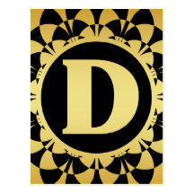 GOLD DECORATIVE MONOGRAM LETTER D POST CARDS
