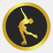 GOLD FIGURE SKATER ROUND STICKER