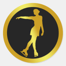 GOLD FIGURE SKATER ROUND STICKER