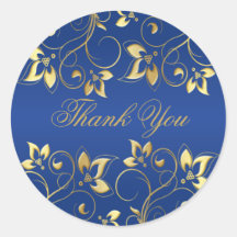 Gold Floral and Royal Blue 1.5" Round Sticker