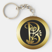 GOLD FLORAL MONOGRAM LETTER B KEYCHAIN
