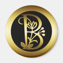 GOLD FLORAL MONOGRAM LETTER B MAGNETS