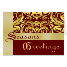 Gold Foil Red Damask Christmas Holiday Card