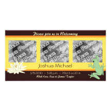 Gold Frog and Lotus Birth Announcements Personalized Photo Card