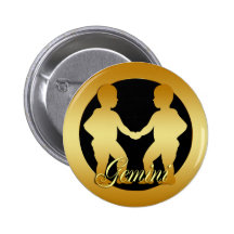 GOLD GEMINI ZODIAC SIGN PINBACK BUTTONS