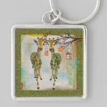 Gold Giraffes Cherry Blossom Twilight Keychain keychains