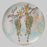 Gold Giraffes Cherry Blossom Twilight  Plate plates